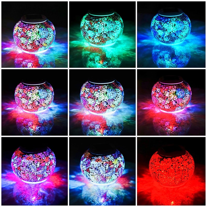SmilingTown Solar Glass Ball Light Color Changing Mosaic Crackle Table Lamps Waterproof LED Night Light for Bedroom Yard Patio Christmas Decorations (Crackle Glass, Multi-Colored) - Image 4